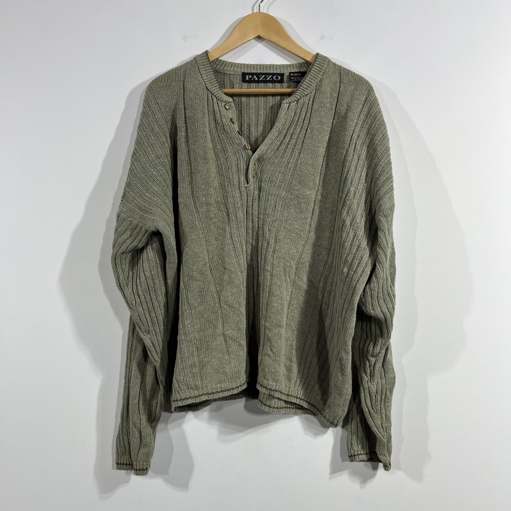 Pazzo Vintage Cottagecore Granny Oversized Ribbed Henley Sweater Womens Large